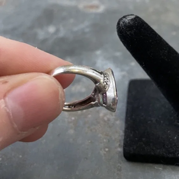 Pink Tourmaline and Marcasite Oval Ring Size 5.5 - Picture 4 of 5